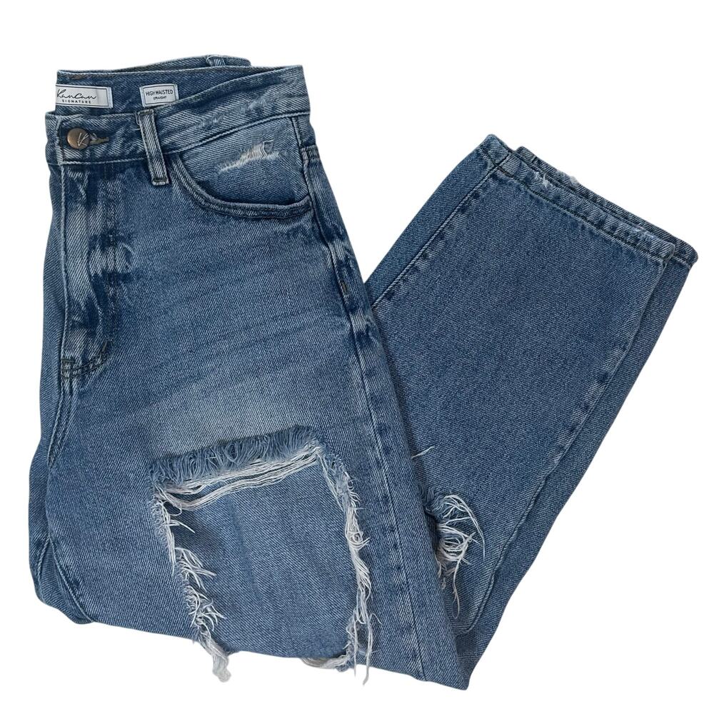 Kancan High Waisted Straight Jean Womens Size 28 Distressed Ripped 100% cotton